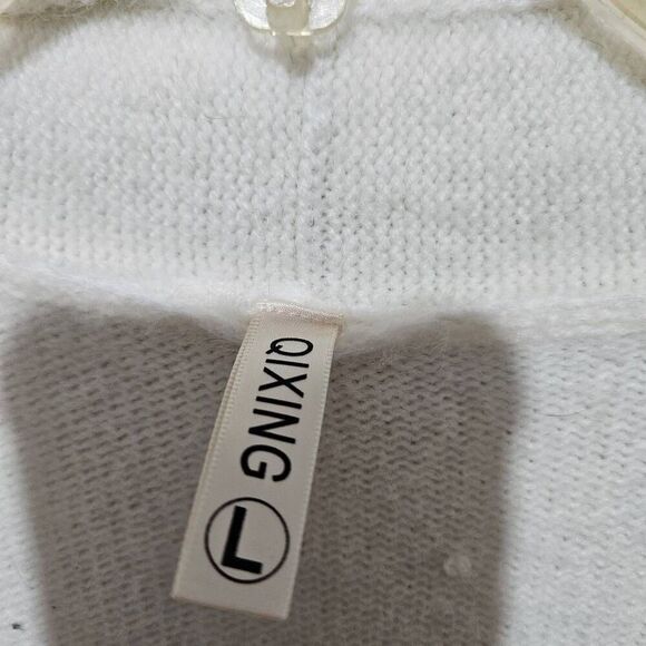 Qixing White Cardigan Sweater Size L - Picture 5 of 6